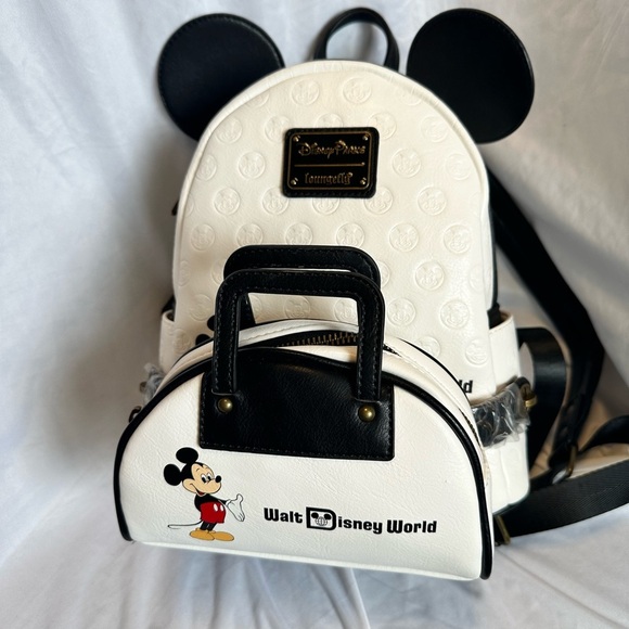 LOUNGEFLY 2 Pieces Set. Mickey Ears Walt Disney World Convertible Backpack. NWT